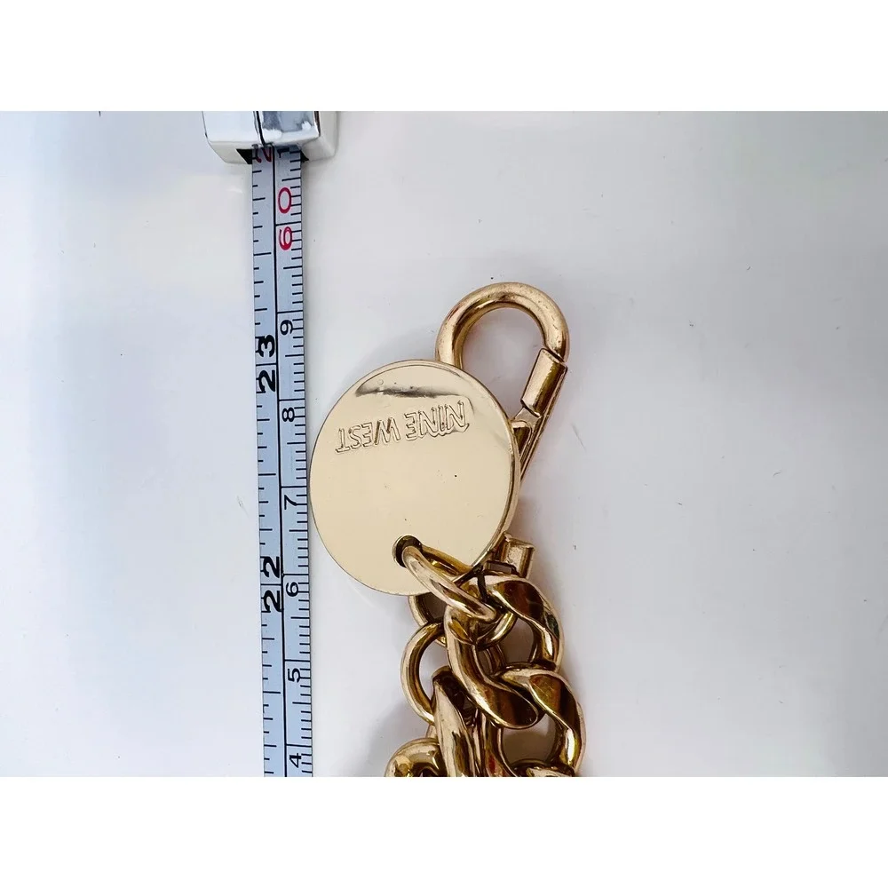 Nine West Gold Tone Multi Strand Curb Chain Link Adjustable Belt with Logo Charm